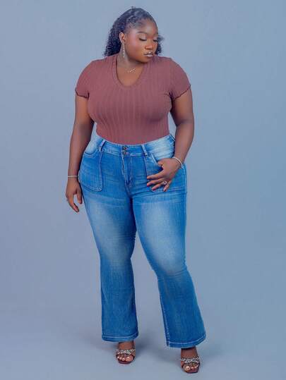 CurvyTilda Plus Size Casual Brown Bodysuit For Summer