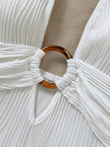 GlowEve Women's White Textured Knit Elegant Backless Circular Ring Bodysuit White Bathing Suit Vacation Outfit White One Piece Swimsuit White One Piece White Beach Outfit For Women - White - View 4