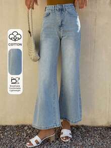 DAZY Quần jeans nữ ống loe cạp trung bình, dài đến 7/8. - Rửa nhẹ - Xem 1