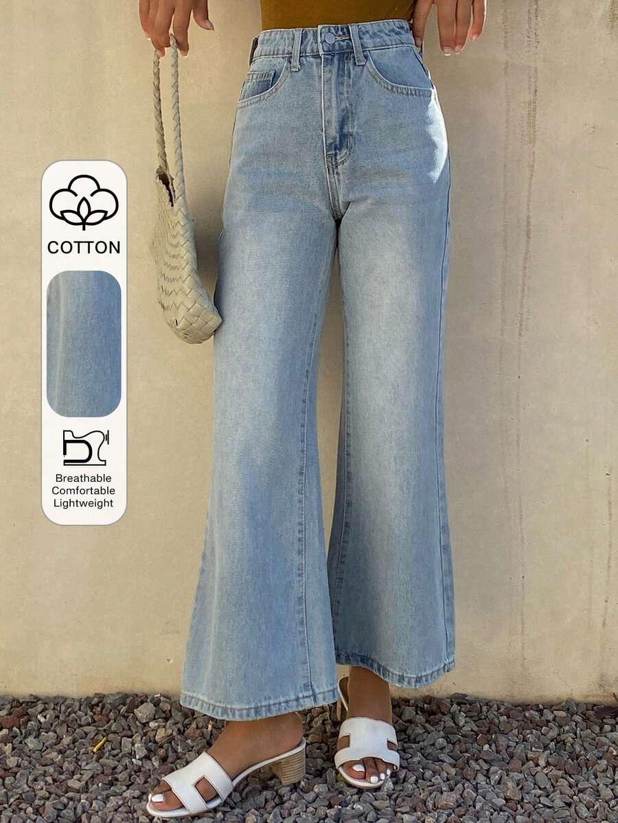 DAZY Quần jeans nữ ống loe cạp trung bình, dài đến 7/8. - Rửa nhẹ - Xem 1