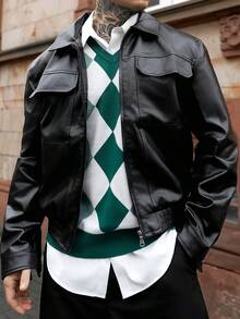 Artur Kramer 男士短款黑色皮夹克，秋冬 - 黑色 - 查看 3