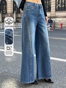 DAZY Women's Regular Waist Flare Jeans With Distressed Design Y2k - Dark Wash - View 1