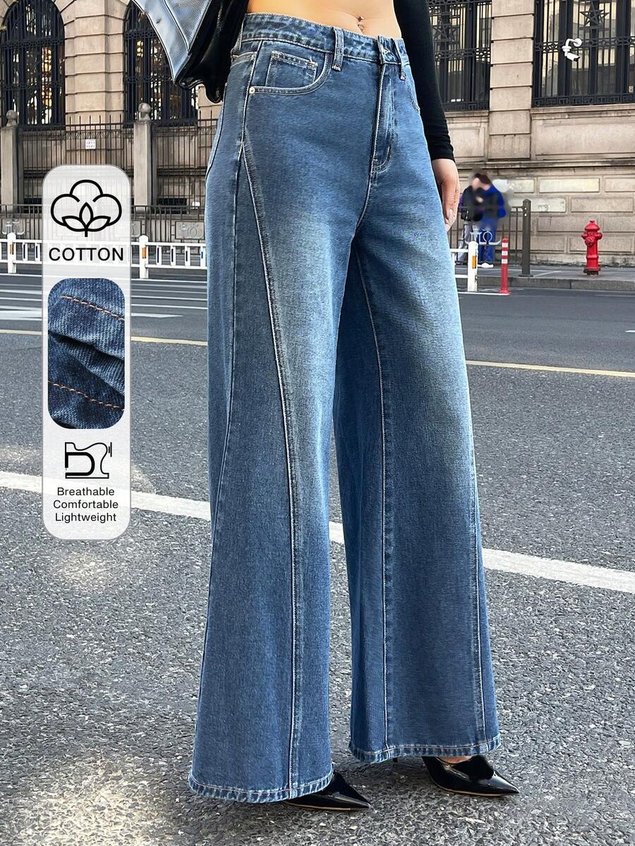 DAZY Women's Regular Waist Flare Jeans With Distressed Design Y2k - Dark Wash - View 1