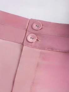 Franclia Casual Pink Plus Size Straight Leg Mini Shorts With Satin Finish And Zipper - Pink - View 3