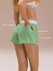 GLOWMODE Voyager Regular Fit Elastic Waistband Logo Front Pleats Side Back Pockets Boxer Shorts Daily Casual Vacation Travel Lounge Wear - Green - View 2