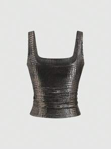 Sweetra Hàng mới về mùa xuân/hè: Áo hai dây ôm sát gợi cảm, màu đỏ tía, họa tiết da cá sấu, phủ PU, co giãn, phong cách đường phố, dự tiệc dành cho nữ. - Màu xanh Bạc hà - Xem 2