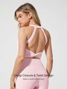 GLOWMODE FeatherFit™ See You Around Halter Backless Sports Bra Light Support Low Impact Yoga Pilates - Pink - View 3