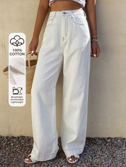 DAZY Women's Casual White Wide-Leg Jeans, Spring/Summer