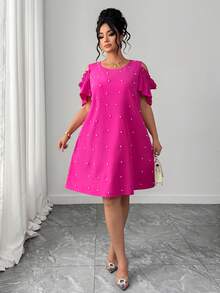 Elenzga 大码女士优雅A字连衣裙，适合派对、约会、通勤、春夏穿着，荷叶边袖设计，收腰A字廓形，修身显瘦，优雅女士上衣，新年连衣裙，中长款连衣裙，适合毕业典礼、节日、情人节、音乐节、母亲节、万圣节、感恩节、复活节、国庆节、舞会、约会、派对、婚礼、郊游等场合。 - 中紫紅色 - 查看 6