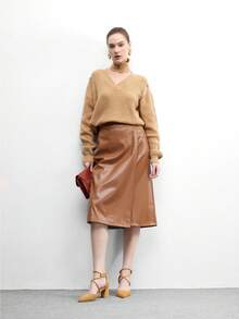 CUCCOO BIZCHIC 女士时尚杏色交叉绑带魔术贴尖头粗跟高跟鞋，适合通勤、约会、派对、节日、婚礼、情人节、春假、复活节、舞会等场合。 - 駝色 - 查看 3