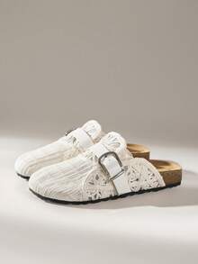 Embroidered Outer Wear Baotou Bohemian  Wind Hemp Rope Woven Beach Thick-Bottomed Sandals - White - View 3