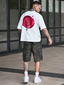 Devon Thys 男士休闲迷彩印花牛仔工装短裤，夏季男士迷彩短裤 - 軍綠色 - 查看 5