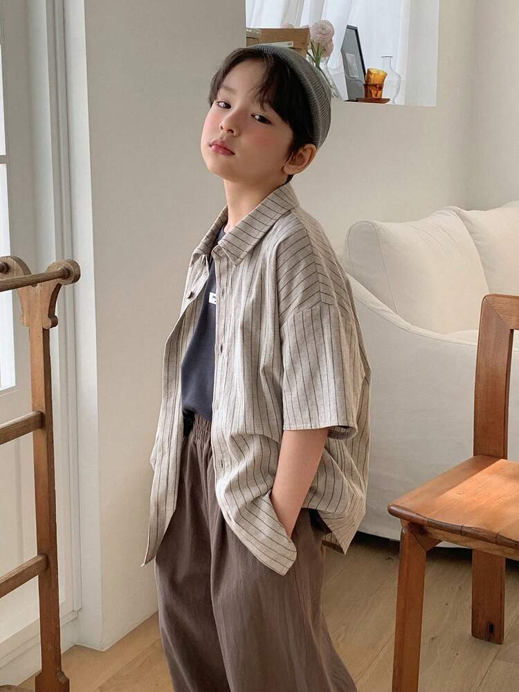 Tween Boy Casual Striped Short Sleeve Shirt, Summer