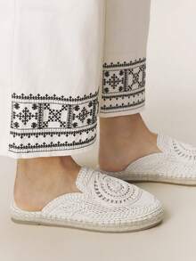 Styleloop Giày ngư dân phong cách Bohemian màu trắng, chất liệu vải họa tiết dưa hấu, thích hợp cho dịp Giáng sinh. - Chantilly - Xem 3