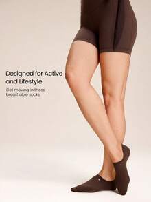 GLOWMODE 3 Pairs Invisible No-Show Socks Walk A Mile Soft Grip Daily Studio Workout Gym - Khaki + brown + dark coffee - View 6