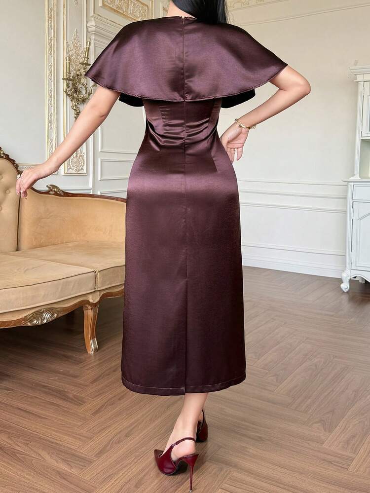 Women's Elegant Solid Color 2 In 1 Faux Pocket Mid-Length Dress, Summer Sundress