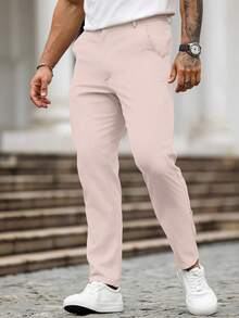 Manfinity Homme Men's Solid Color Pocket Casual Versatile Commute Pants - Baby Pink - View 5