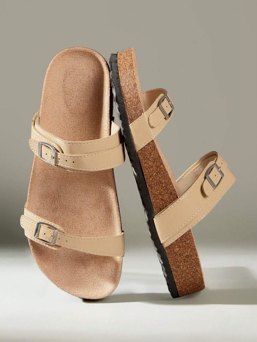 Solecia 女士时尚厚底拖鞋，适合春夏季节、假期、春假、复活节、圣诞节等各种场合穿着。 - 杏色 - 查看 1