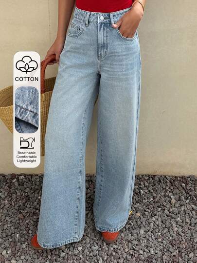 DAZY Pantalones rectos de cintura regular con bolsillos en diagonal, sueltos y casuales, estilo Y2K para mujeres