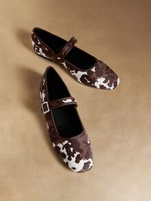 Rosivie Mocasines planos de mujer con diseño de hebilla y estampado de vaca, versátiles y de moda - Café integral - Ver 3