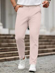 Manfinity Homme Men's Solid Color Pocket Casual Versatile Commute Pants - Baby Pink - View 3