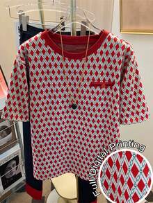 Resyla 女士宽松圆领常规肩部印花短袖T恤 - 紅色 - 查看 1