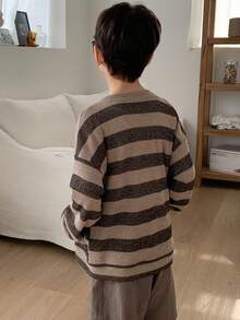 DAZY 男童休闲条纹纽扣外套，春秋季 - 棕色 - 查看 4