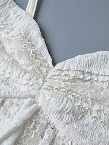 Olithes 女士纯色细肩带褶皱简约背心，休闲日常穿着 - 杏色 - 查看 6