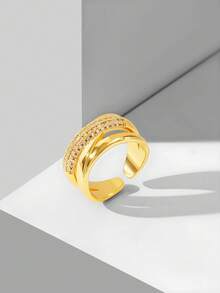 MOTF PREMIUM Pre18k Gold Plated Double Layer Simple White Diamond Ring - Yellow Gold - View 4