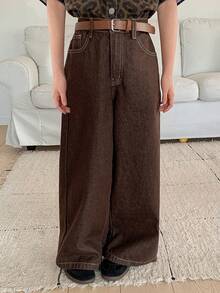 Dazy Kids Tween Girls' Embroidered Pocket Design Denim Jeans - Brown - View 8