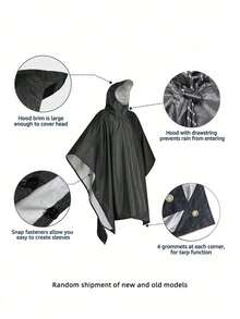 1 Áo mưa đa năng 3 trong 1 cầm tay, chất liệu polyester phủ bạc, chống gió, chống nước, chống bụi, màu trơn, thích hợp cho leo núi, cắm trại, câu cá, unisex, cỡ freesize. - màu đen - Xem 8