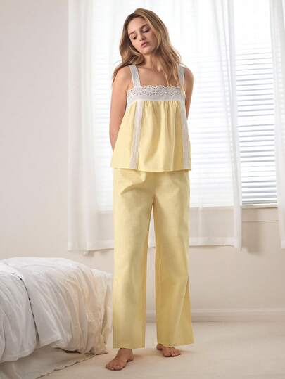 Ocili Women's Contrast Color Camisole & Pants Pajama Set