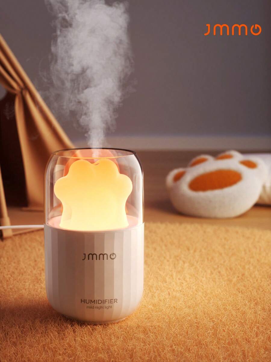 JMMO 加湿器，迷你猫爪形加湿器二合一，猫爪和环境照明，静音纳米细雾适用于家庭卧室圣诞礼物，秋冬季假期露营必备品度假配件，露营用品 - 白色 - 查看 1