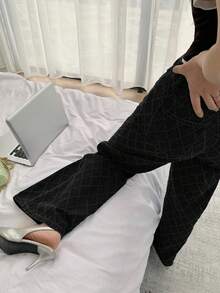 Dazy Tall Jeans rectos y relajados para mujer alta, tela texturizada, uso casual de ciudad - Negro - Ver 5