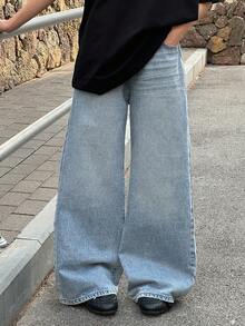 DAZY Teen Girl Pocketed Wide Leg Loose Casual Versatile Jeans - Light Wash - View 3