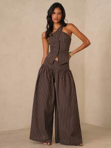 Glamine Pantalones de chándal de pierna ancha de estilo casual y versátil para mujer - Marrón - Ver 3