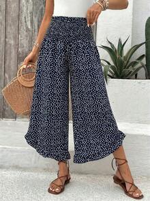 EMERY ROSE Quần dài nữ màu đen họa tiết hoa nhí, gấu quần xếp ly, kiểu dáng thường ngày, thích hợp cho mùa hè. - Màu xanh hải quân - Xem 3