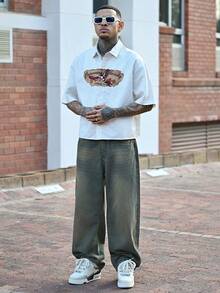 Devon Thys 男式休闲破洞阔腿宽松牛仔裤 - 藍色 - 查看 1