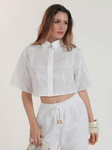 CielaLinda 女士刺绣吊带背心衬衫白色短袖衬衫 - 白色 - 查看 4