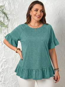 EMERY ROSE Áo thun tay ngắn màu trơn cỡ lớn, thoải mái và thời trang để mặc hàng ngày, mùa hè, kỳ nghỉ, quà tặng cho mẹ, phong cách Bohemian, nghỉ xuân, tiệc tùng, đồng quê, mùa thu, mùa thu, mùa thu - Màu xanh ngọc - Xem 1