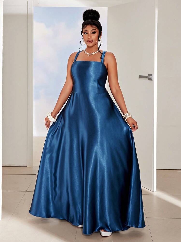 royal blue evening dress plus size Organza Bridesmaid Illusion Neck Knee Length Ivory Lace Applique Formal Dress flowy chiffon skirt down to the floor SHEIN Lady Royal Blue Summer