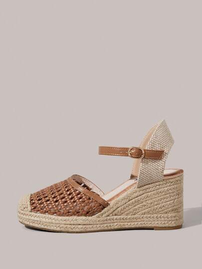 Styleloop Sandalias de cuña tejidas de verano para mujer, adecuadas para atuendos de vacaciones y artículos de viaje esenciales
