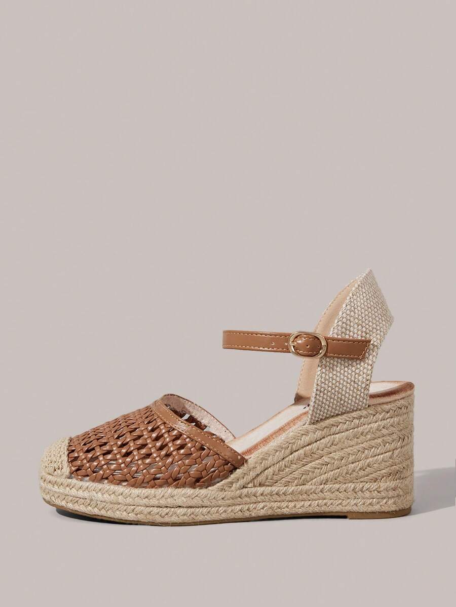 Styleloop Sandalias de cuña tejidas de verano para mujer, adecuadas para atuendos de vacaciones y artículos de viaje esenciales - Marrón - Ver 1
