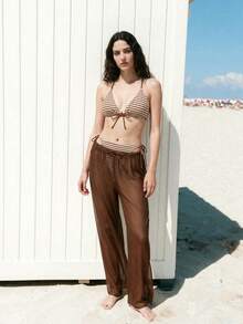 Maija Women's Striped Bikini Set For Beach Vacation,Vacation Outfits Women,Summer Holiday Outfits ,Beach Vacation Outfits For Women Festival Boho Western - Brown - View 6