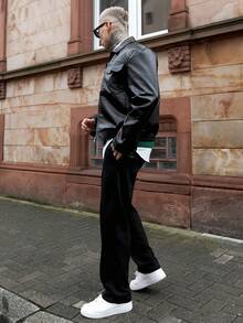 Artur Kramer 男士短款黑色皮夹克，秋冬 - 黑色 - 查看 4