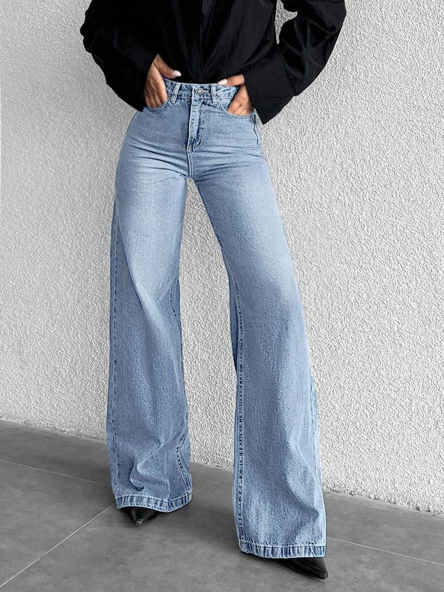SHEIN Tall Women's Light-Colored Casual Everyday Denim Jeans - Light Wash - View 1