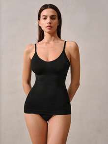 Veilyse Women Seamless Shaping Top, Sexy Deep V-Neck, Bodycon, Backless, Waist & Tummy Control, Camisole, No Bra Pad - Black - View 1