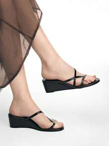 Mnmlis Dopamine Senior Sense Dark Brown Sexy Thick-Soled Toe Sandals Light Luxury Thin Belt Wedge Heel Slippers Outside Wear - dark brown - View 9