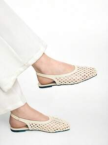 Mnmlis Women's New Fashion Woven Hollow Slip-On Flat-Bottomed Square Toe Shoes - Apricot - View 8