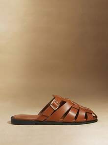 Rosivie 女鞋 女士编织纯色PU搭扣设计日常百搭平底凉鞋 - 棕色 - 查看 3